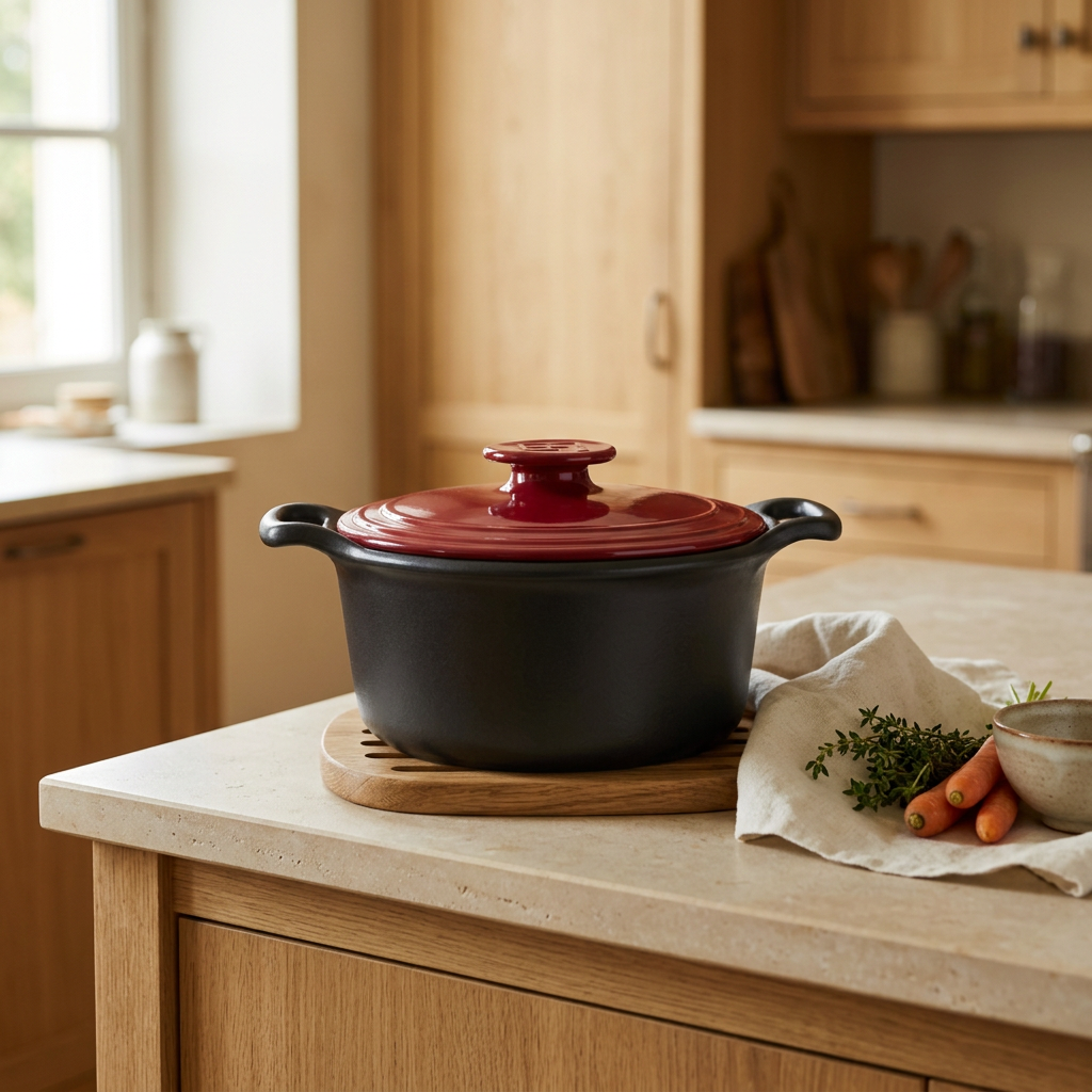 Emile Henry Sublime+ Round Casserole Used for Preparing a Home-Cooked Meal