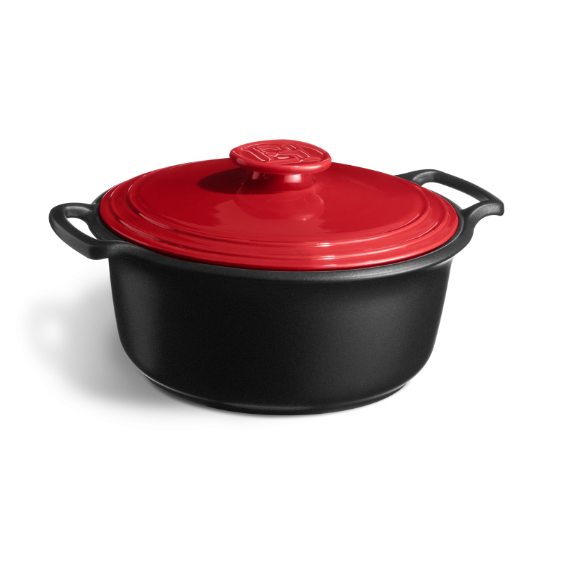 Emile Henry Sublime+ 5.5L Round Casserole with Burgundy Lid